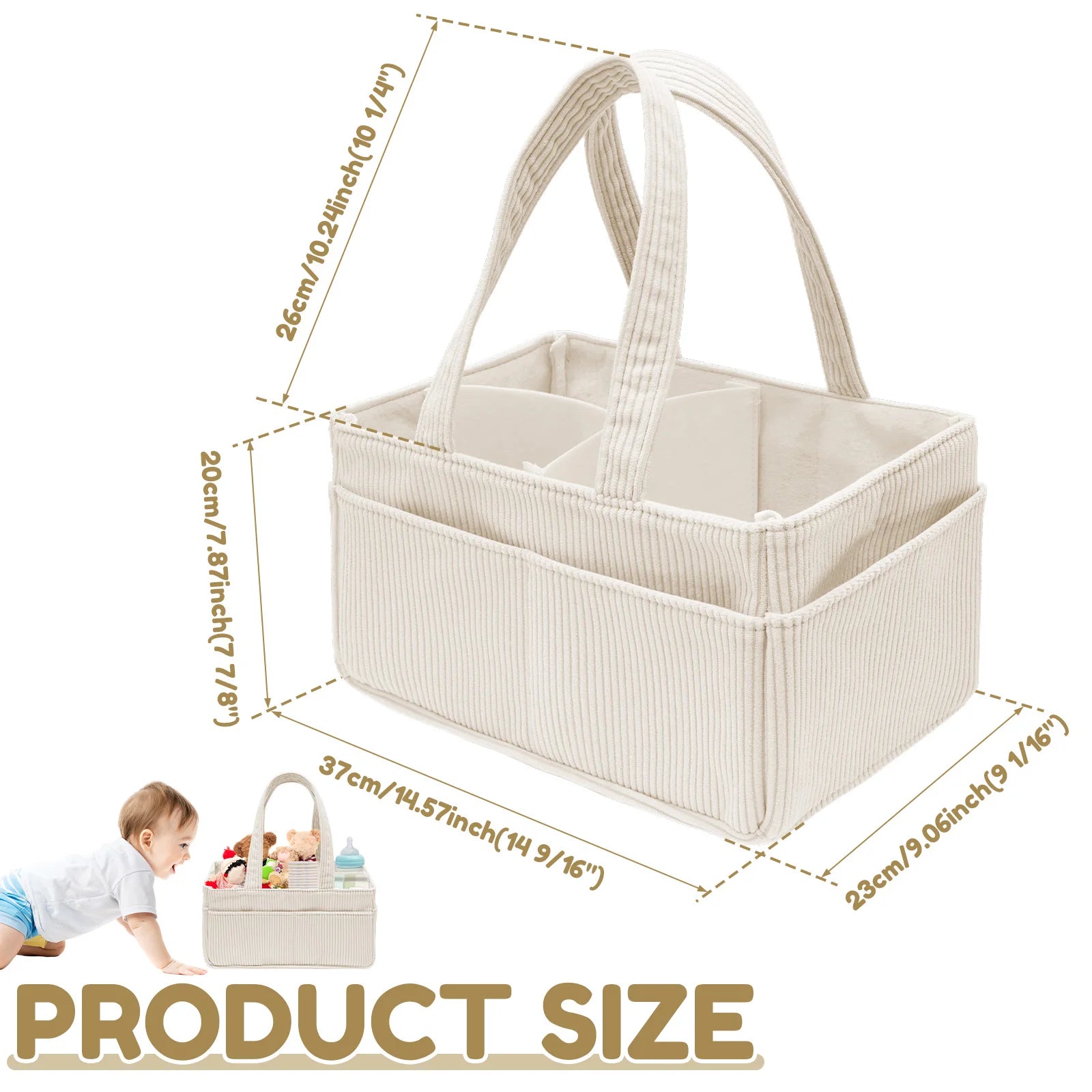 Corduroy Baby Nappy Caddy Organiser