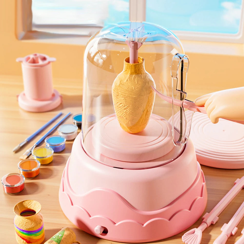 Diy Kids Pottery Wheel Kit With Clay Electric Turntable Hand-Painted Drawing Pottery Machine DIY Craft Kid Early Learning Toys