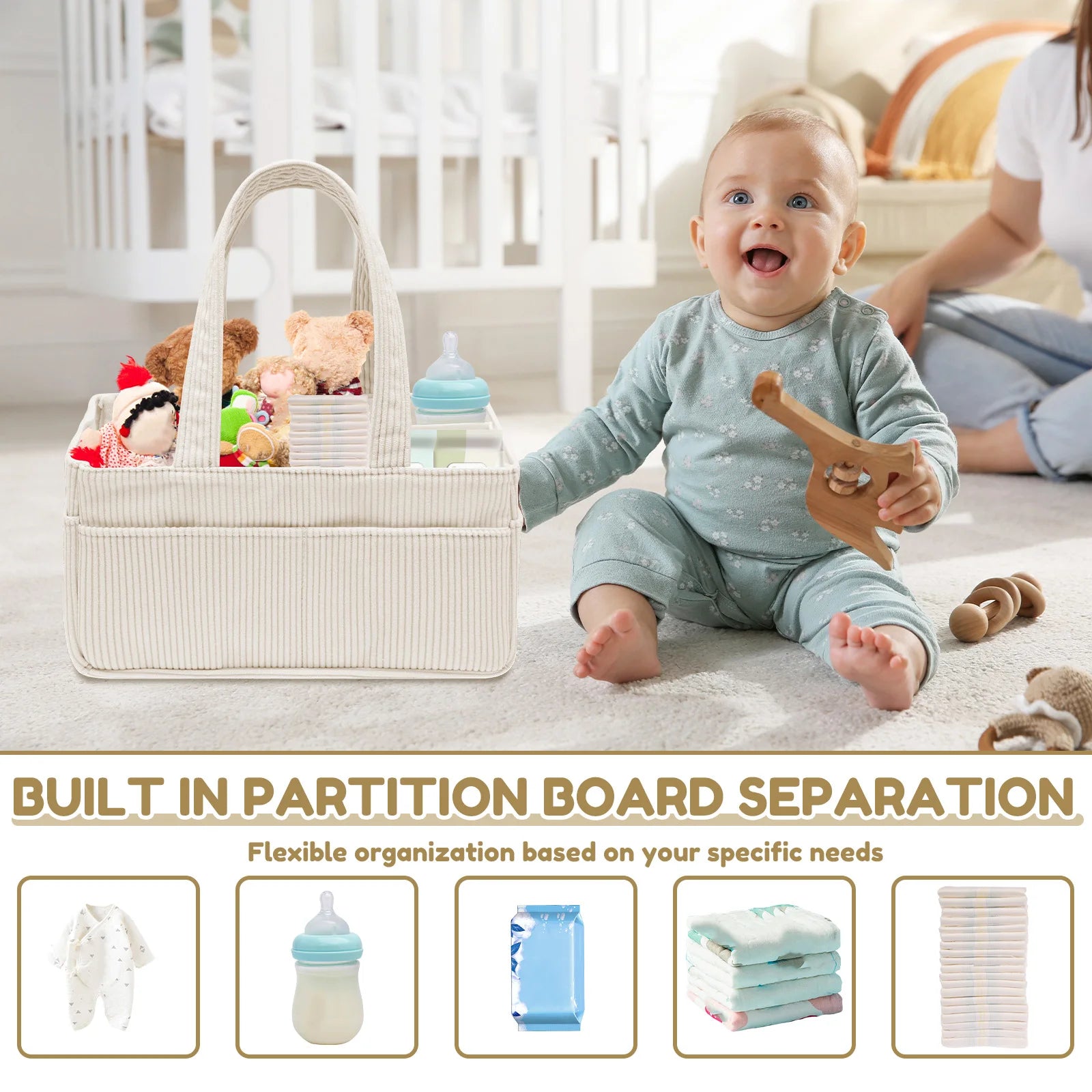 Corduroy Baby Nappy Caddy Organiser