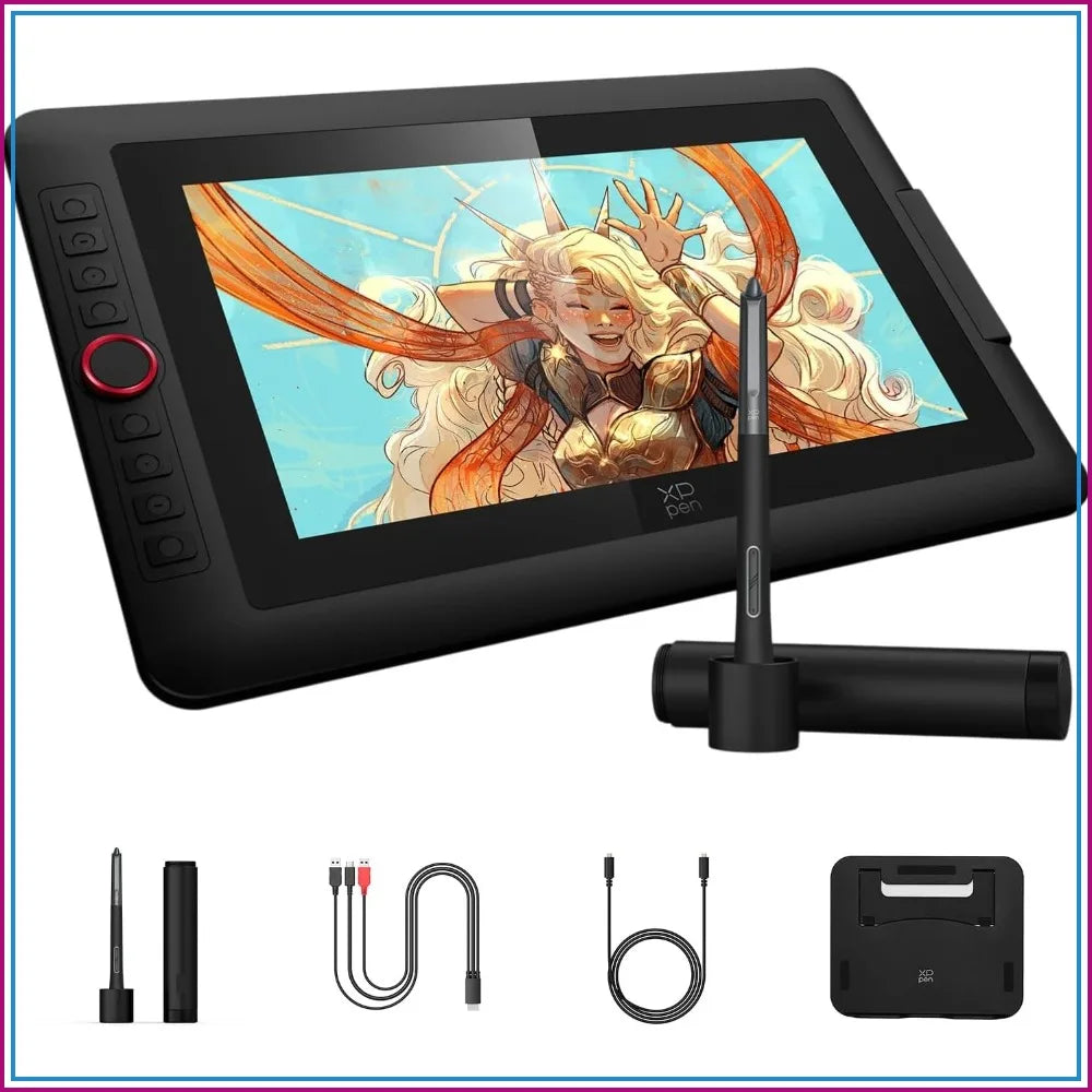 13.3" Drawing Tablet with Screen, 16384 Pressure Levels, Full-Laminated AG Screen, Stand & Dial, 8 Shortcut Keys