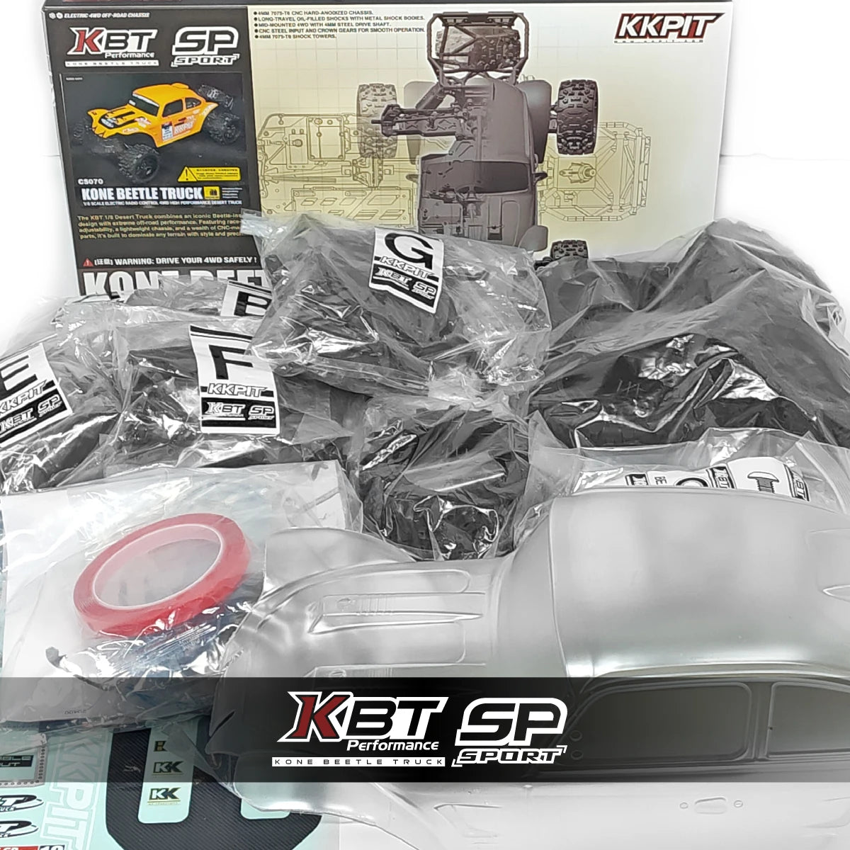 KKPIT KBT SP KONE BEETLE TRUCK R/C 4WD 360mm wheelbase frame 1/8 desert truck 7075-T6