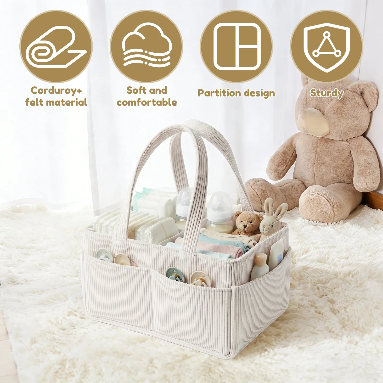 Corduroy Baby Nappy Caddy Organiser