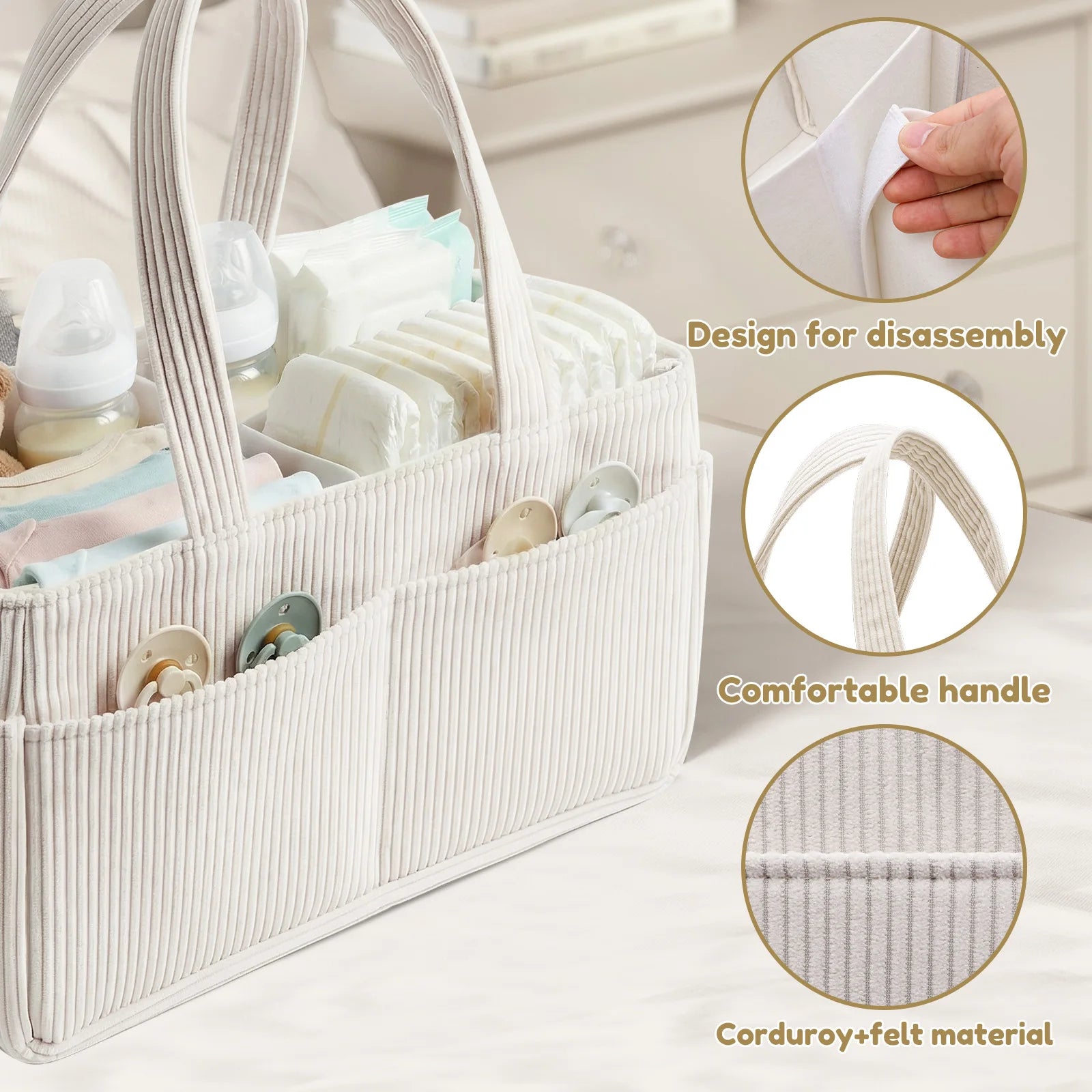 Corduroy Baby Nappy Caddy Organiser
